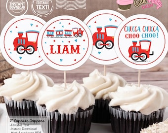 Train Birthday Cupcake Toppers: Editable Party Favors (Instant Download)