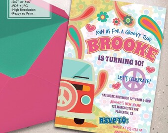 Hippie Chic Birthday Party invitations DIY Groovy Party printable invite 60s Party invitations