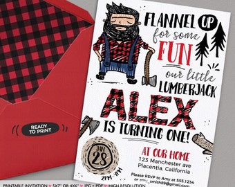 Doodly Lumberjack First Birthday Party Photo invitations DIY Woods Woodland printable Birthday invite Lumberjack party invitation doodle