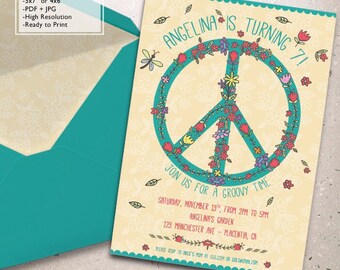 Hippie Chic Birthday Party invitations DIY Groovy Party printable invite spring flowers Party invitations