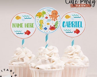 INSTANT DOWNLOAD - EDITABLE Under the sea cupcake toppers ocean Birthday Party printable decor download sea animals beach party invitation
