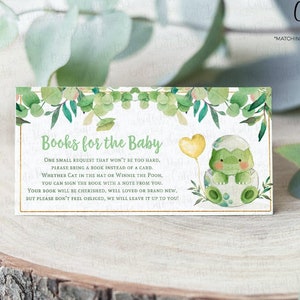 INSTANT DOWNLOAD EDITABLE Dinosaur Baby Shower books for the baby card, Gender Neutral Dino baby shower Template corjl download 205
