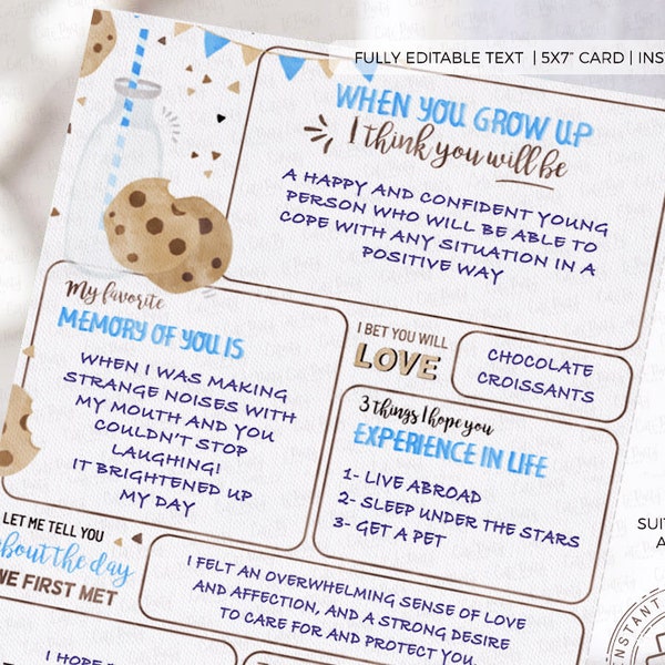 Milk and Cookies First Birthday Time Capsule Card Cookie birthday decor Wishes Predictions & Memories birthday keepsake 202 INSTANT DOWNLOAD