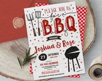 Invitación para baby shower con barbacoa: Babyque rojo, mixta (descarga digital)