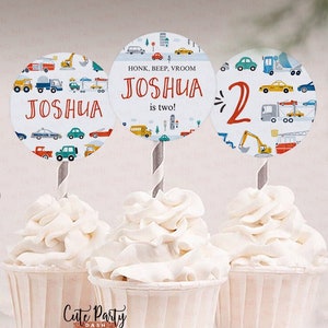 Transportation Birthday Cupcake Toppers: Editable Truck Theme (Instant Download)