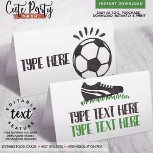 INSTANT DOWNLOAD - EDITABLE Soccer Birthday food cards Sports Birthday buffet labels Printable Toppers Sports Invite All Star place card 442