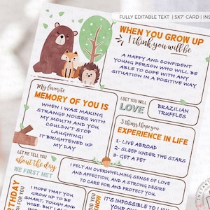 Tarjeta cápsula del tiempo del primer cumpleaños de Woodland, decoración de cumpleaños de Fox, Predicciones y recuerdos Recuerdo de cumpleaños 18 cumpleaños 486 DESCARGA INSTANTE