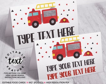 INSTANT DOWNLOAD - EDITABLE Fireman birthday decoration Fireman birthday food cards Firefighter party Firetruck decor Fireman label 410