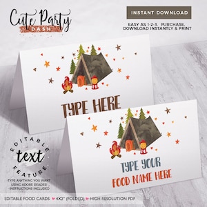 DOWNLOAD INSTANTÂNEO - Etiquetas EDITÁVEIS para lembrancinhas de aniversário de acampamento Acampamento para impressão Bunting - Sinal de acampamento Decorações de aniversário para acampamento Festa em barraca
