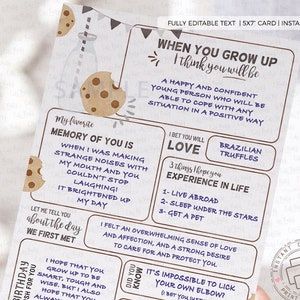 Leche y galletas Primer cumpleaños Time Capsule Card Cookie decoración de cumpleaños Deseos Predicciones & Recuerdos recuerdo de cumpleaños 526 DESCARGA INSTANTE