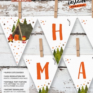 Camping Birthday Banner: Editable Tent Party Sign (Digital Download)