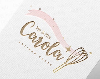 INSTANT DOWNLOAD, Premade logo design, Gold Whisk bakery logo, pre made cake logo, sweet boutique, Watercolor Cake Logo, Whisk, Corjl LG119