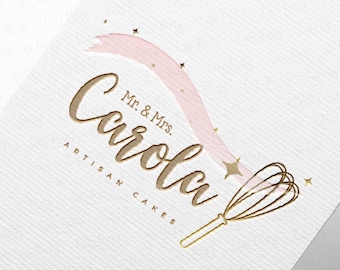 Diseño de logotipo de Gold Whisk Bakery: Pastelería Acuarela (Descarga instantánea)