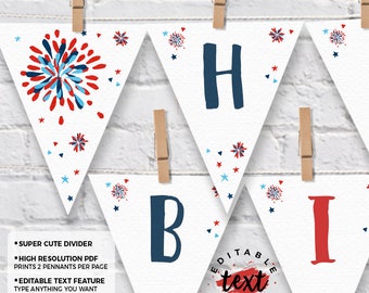 INSTANT DOWNLOAD, EDITABLE 4th of July Wall banner, Independence day, 4th of July Birthday decorations, pennant, bunting, wall banner, 453