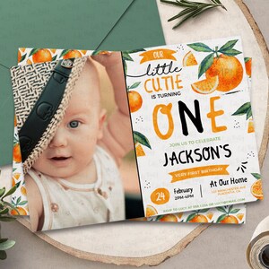 Orange First Birthday Invitation: Editable Photo Template (Digital Download)