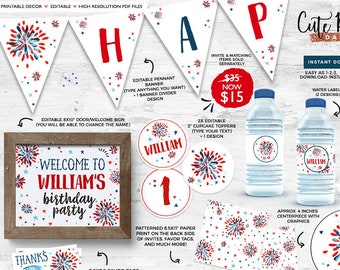 4th of July Party Decorations: Editable Printable Set (Digital Download)