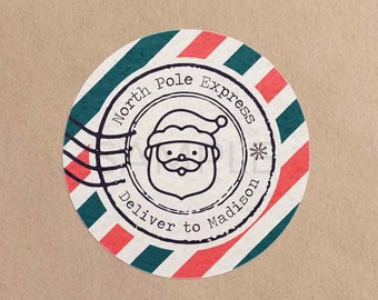 Etiquetas de regalo navideñas editables del Polo Norte, pegatinas de Papá Noel (descarga digital)