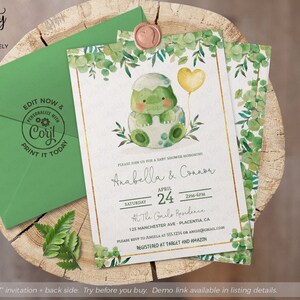 EDITABLE Dinosaur Baby Shower greenery invitation INSTANT DOWNLOAD