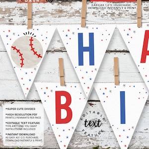 Editable Baseball Birthday Banner: Pennant Decorations (Instant Download)