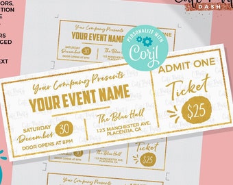 EDITABLE Event Golden Ticket Printable INSTANT DOWNLOAD Event Ticket Gold Ticket Template Printable Event Fake Pass corjl template ticket