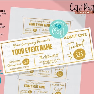 EDITABLE Event Golden Ticket Printable INSTANT DOWNLOAD Event Ticket Gold Ticket Template Printable Event Fake Pass corjl template ticket