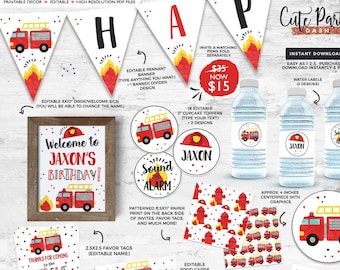 Fireman Birthday Decorations: Editable Party Decor (Instant Download)