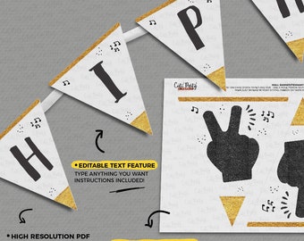 Two Legit To Quit Birthday Banner: Editable Hip Hop Pennant (Instant Download)