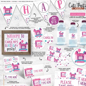 Pink Bounce House Birthday Decoration: Printable Party Decor (Digital Download)