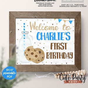 INSTANT DOWNLOAD, EDITABLE Milk and Cookies birthday welcome sign Milk & Cookies Birthday decorations Milk cookies party decor door sign 202