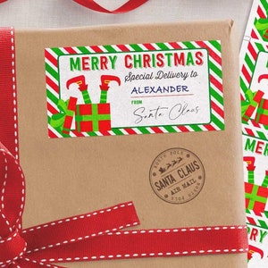 Christmas Elf From Santa Gift Sticker North Pole Gift Tag for Christmas, Merry Christmas Special Delivery 4x2&quot; label - INSTANT DOWNLOAD 600