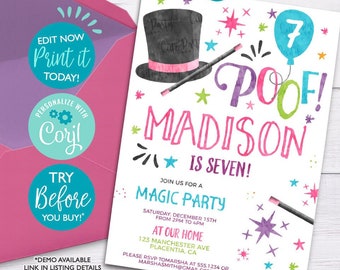 Bearbeitbare Magische Geburtstagseinladung: Mädchenparty, 13x18 (Digital Download)