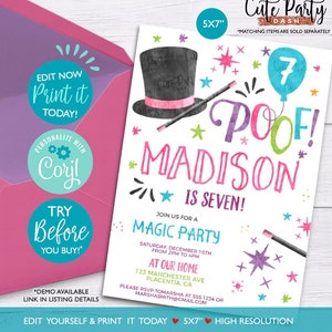 INSTANT DOWNLOAD - EDITABLE Magic Party invitation Magic Birthday corjl invitations Printable Magic Show magician Invite Girls magic invite