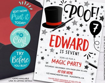 Bearbeitbare Magie Geburtstagseinladung: Druckbare Magic Show Party (Instant Download)