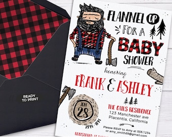 Buffalo Plaid Lumberjack Baby Shower Invitation (DIY Printable)