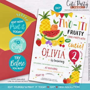 Tutti Frutti Birthday Invitation: Editable Two-tti Fruity Party (Digital Download)