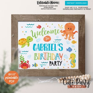 INSTANT DOWNLOAD - EDITABLE Under the sea Welcome sign ocean Birthday Party printable decor download sea animals beach party invitation