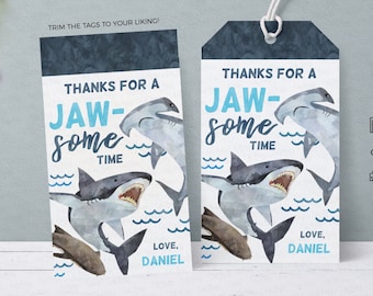 Shark Birthday Favor Tags: Jawsome Watercolor Decor (Digital Download)