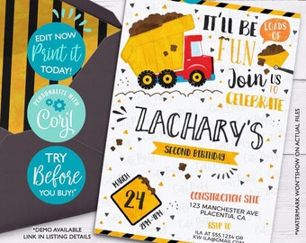 Construction Birthday invitation Dump Truck Birthday Party Invite INSTANT DOWNLOAD Editable digital download Printable Truck Invitation