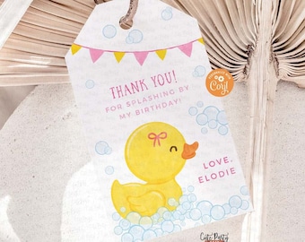 Rubber Duckie Birthday Favor Tags: Pink & Yellow Decor (INSTANT DOWNLOAD)