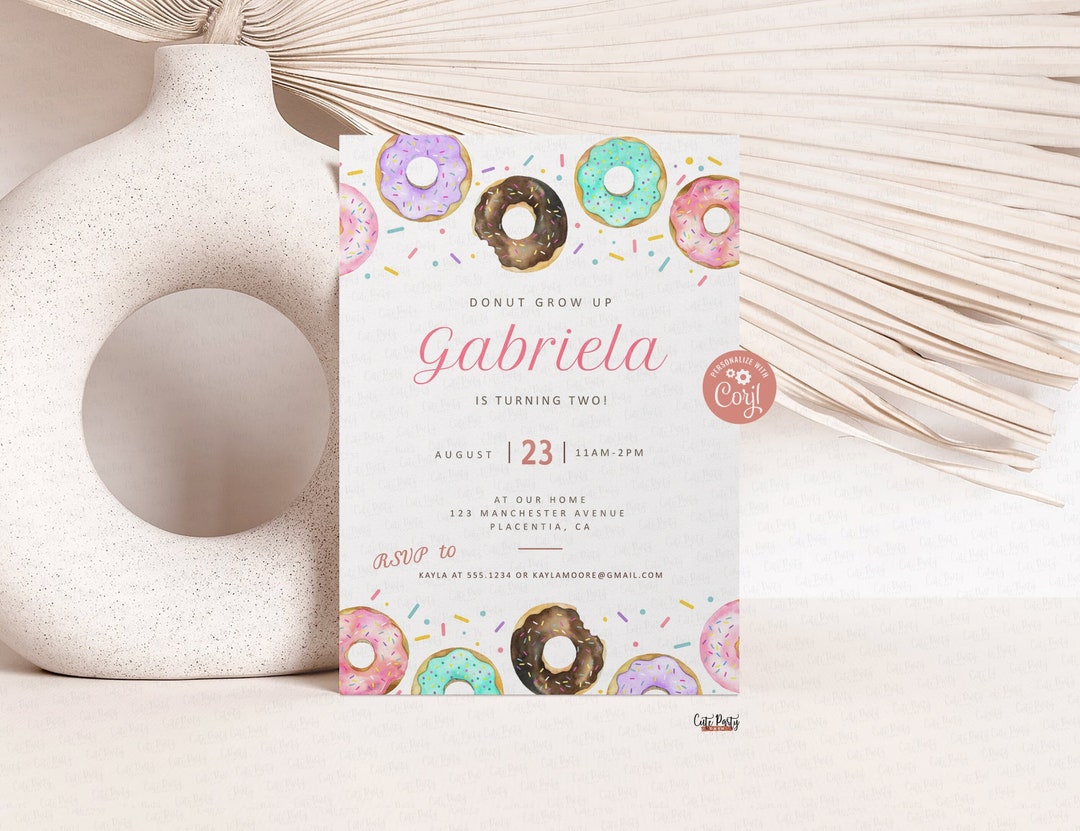 Donut Birthday Party Invitation Template, Editable Printable Donuts ...