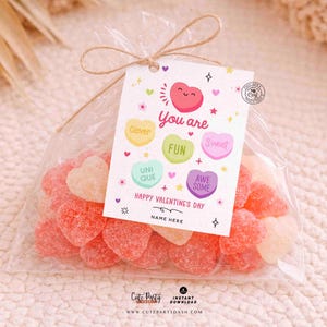 Candy Hearts Valentine's Day Tag Printable, Kids Classroom Exchange, Editable Teacher  Valentine Tag