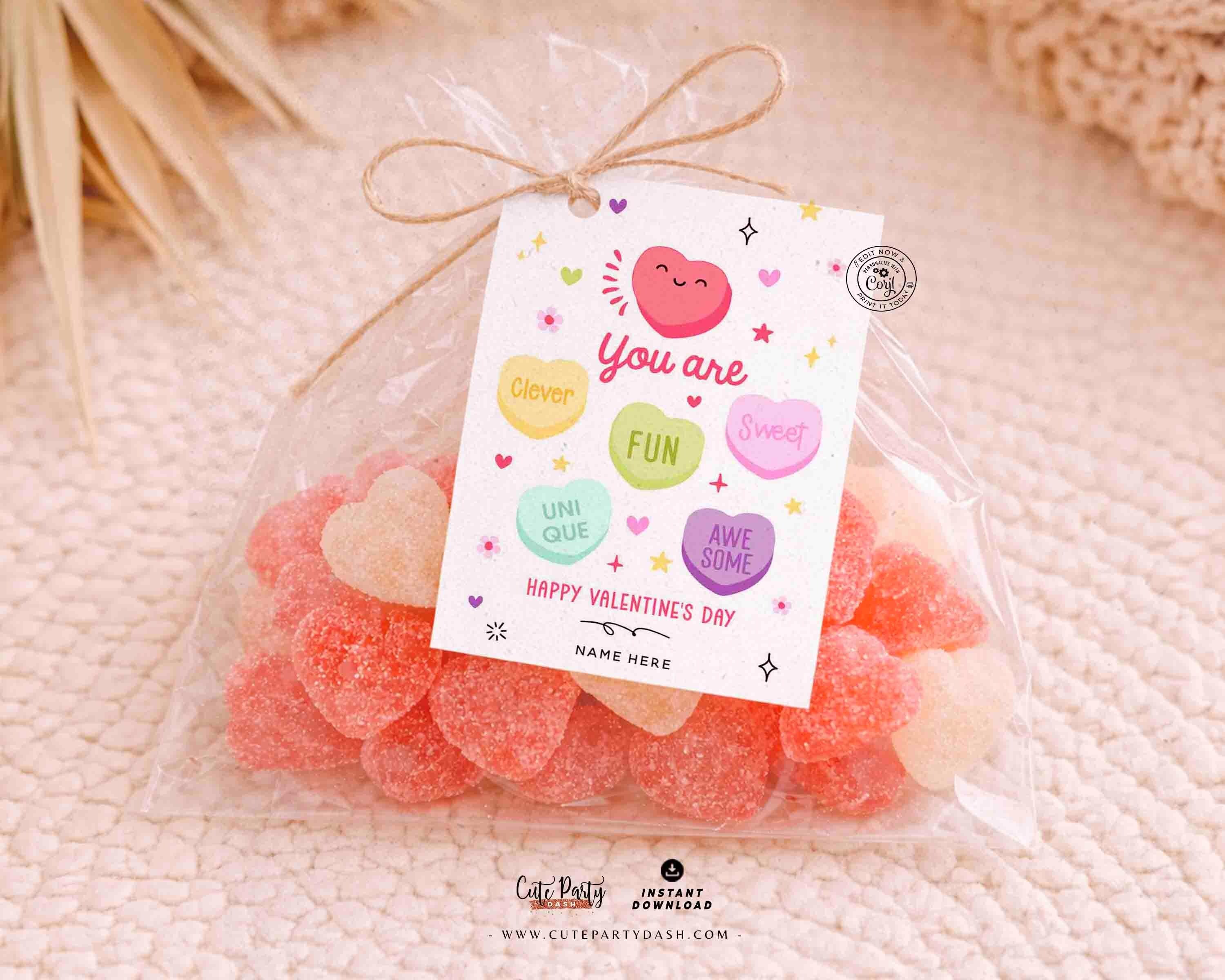 Candy Hearts Valentine's Day Tag Printable, Kids Classroom Exchange ...