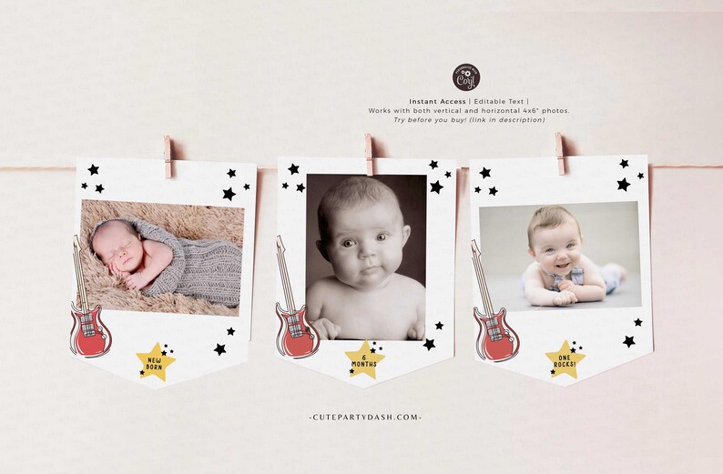 EDITABLE One Rocks Baby 1st Birthday Photo banner