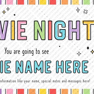 Surprise Movie Ticket Template, Gift Certificate Voucher, Birthday Movie Night Printable Theatre Cinema Premier Coupon #175 INSTANT DOWNLOAD