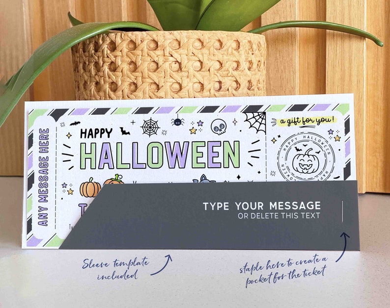 Halloween Gift Tag Certificate Template Surprise Experience Ticket Editable Voucher Certificate Fun Coupon for her kids men INSTANT DOWNLOAD