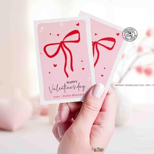 Red Coquette Bow Happy Valentine's Day Gift Tag Printable INSTANT DOWNLOAD Whimsical Teacher Valentines Gift Co worker Team EDITABLE Kids