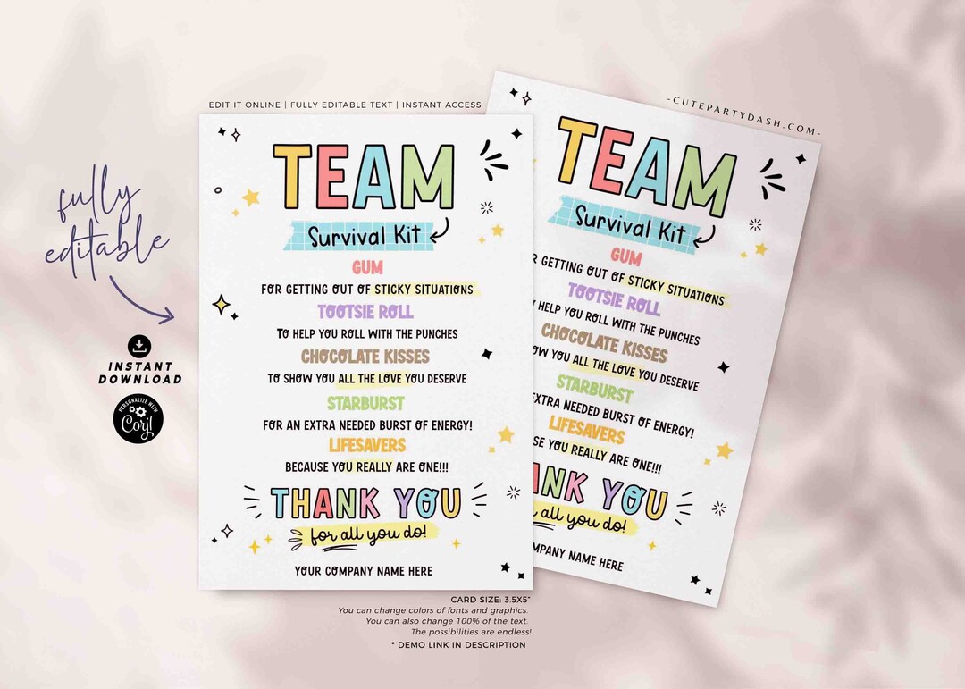 Team Survival Kit Tag: Editable Employee Appreciation Gift (digital ...