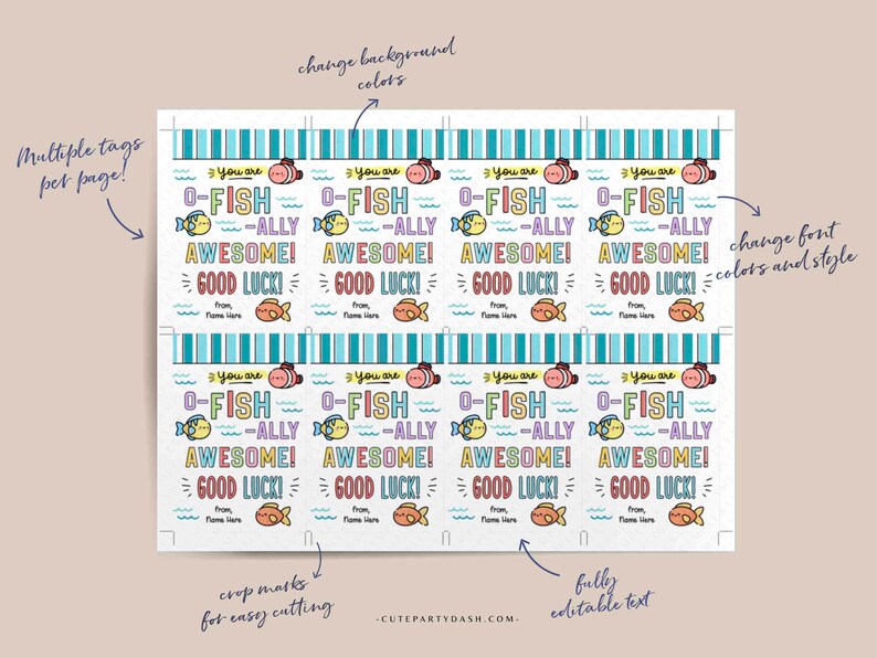 Editable O-fish-ally Awesome Good Luck Printable Treat Tag INSTANT DOWNLOAD Fish Candy Fish Cracker Team Competition good luck tag Sports
