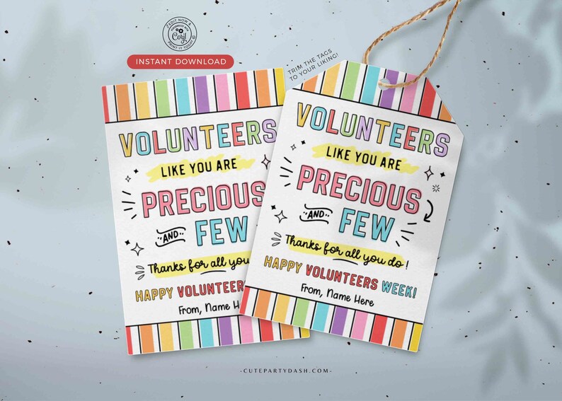 Volunteer Appreciation Gifts Tag Editable Printable Volunteer Thank You Card Employee Appreciation Week Staff Team Member INSTANT DOWNLOAD
