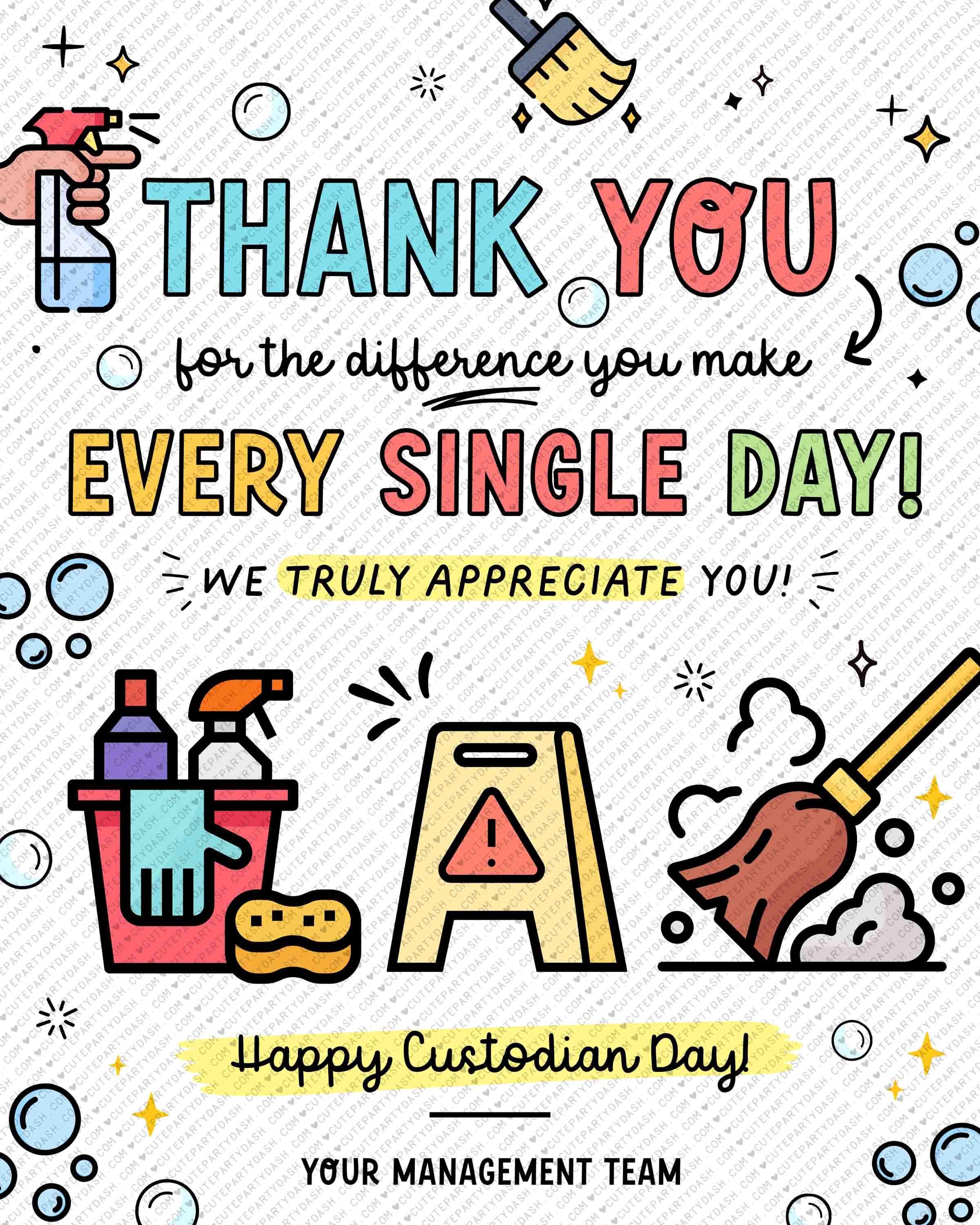 custodian appreciation day sign: school staff gift (digital